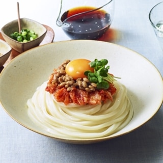 納豆キムチ釜玉風うどん